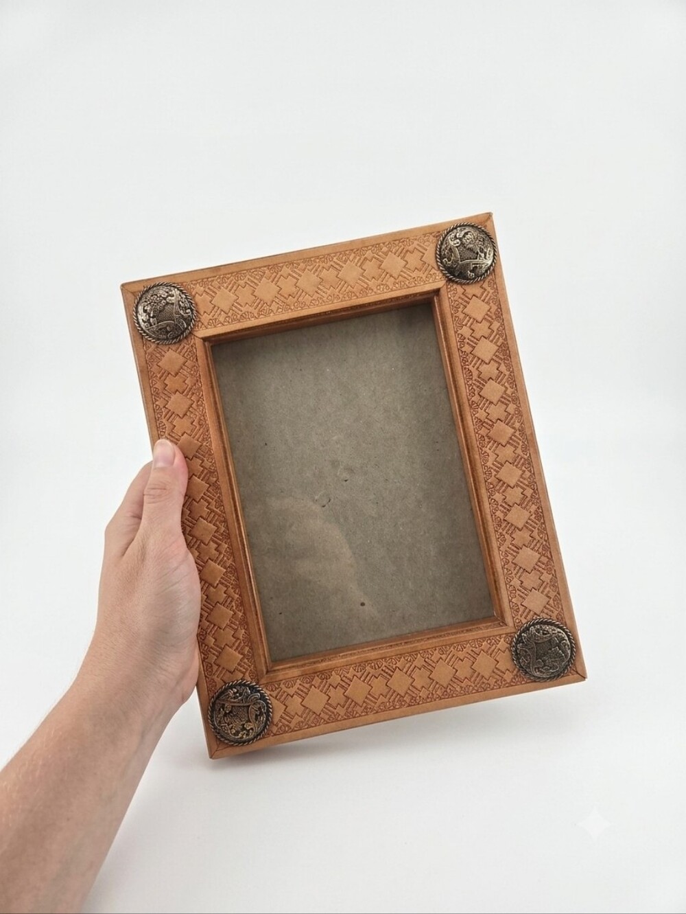 Small Vintage Tooled Leather Photo Frame, 5x7